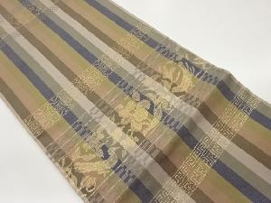 縞に花鳥模様織出し開き名古屋帯（額縁仕立て）